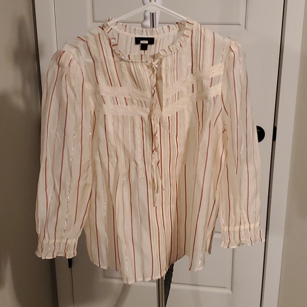 Anthropologie pink long sleeve sheer top M